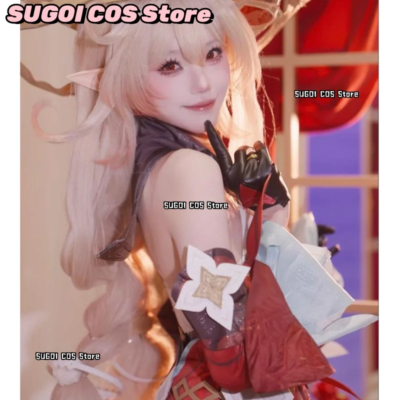 C921Anime Game Genshin Impact Cosplay Alice Light Golden Double Ponytail Braids Kawaii Wig Cartoon Cute Synthetic Hair Halloween