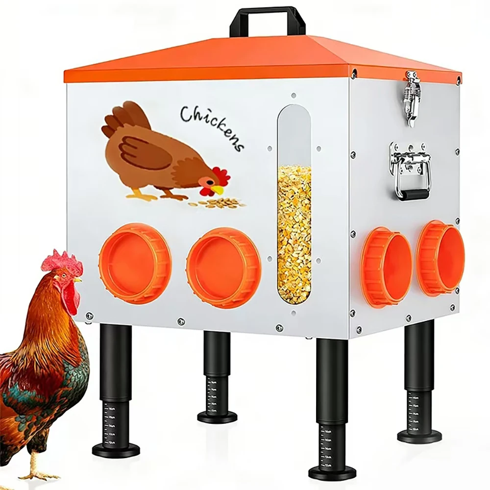 

55LBS Large Capacity Automatic Chicken Feeder- Window Design Allows Viewing of Feed Conditions,8 Feeding Ports,Height-Adjustable