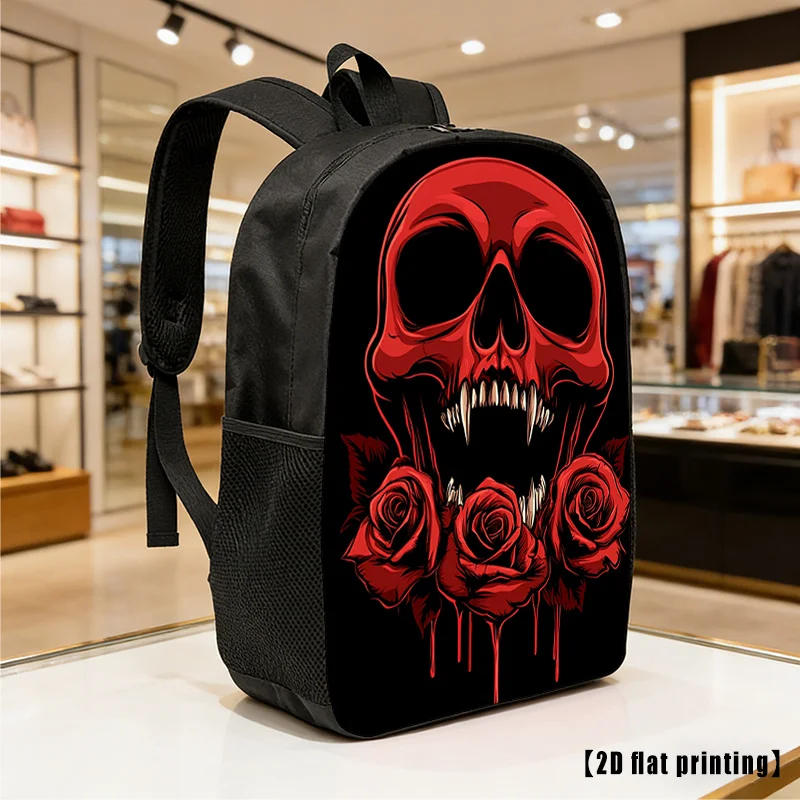 Printed Gothic Rose Blood Skull, Lightweight Large-capacity Unisex Backpack with Adjustable Shoulder Straps Side Pockets