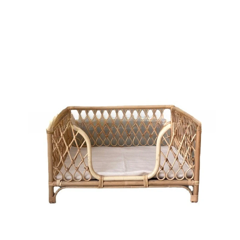 Korean rattan woven teddy kennel small bed, pet basket rattan woven bed
