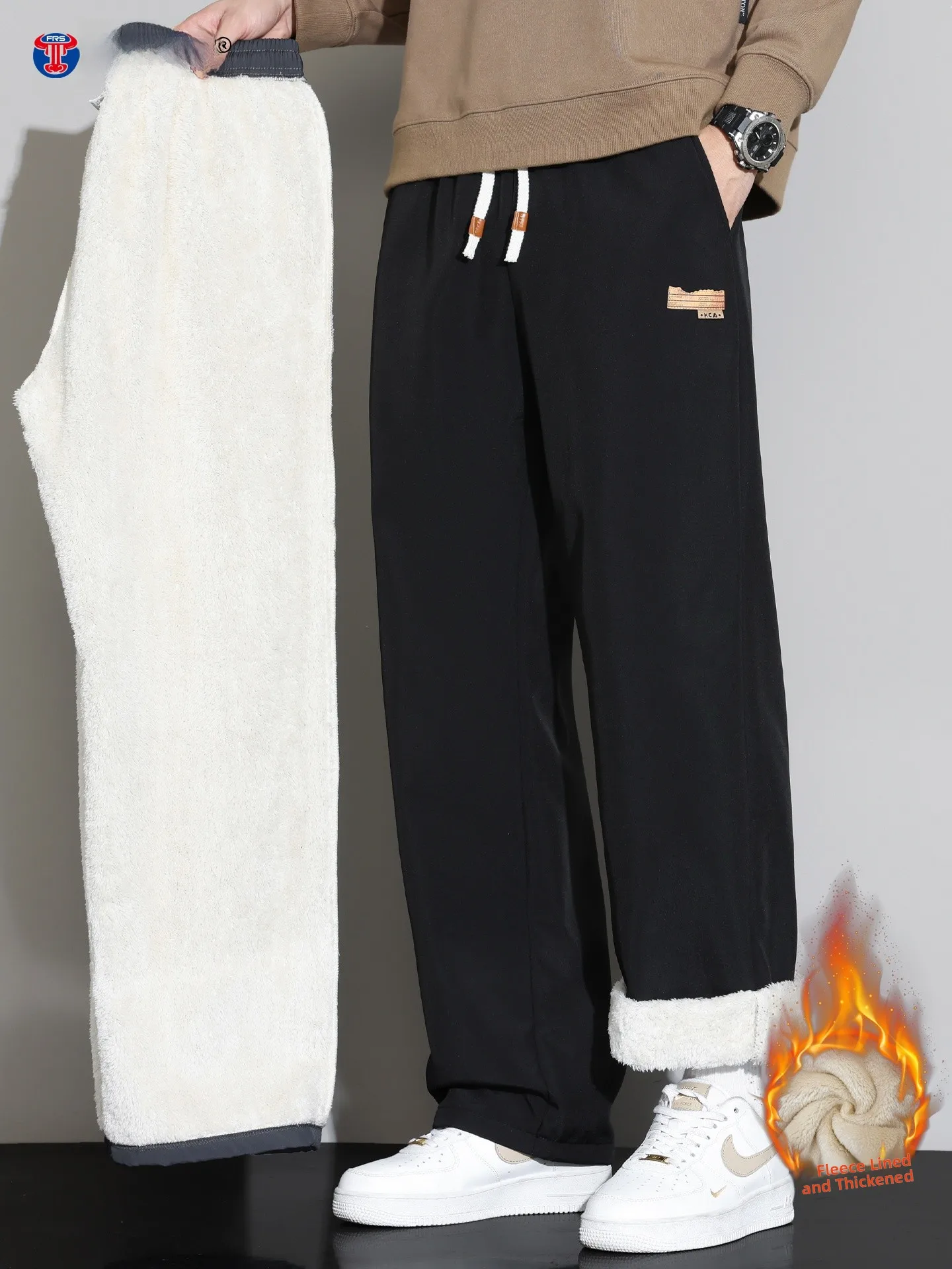 

Lamb Velvet Fleece Men's Casual Pants Thick Warm Winter Outdoor Cold Proof Straight Leg Comfortable Soft Polyester Fiber Trou...