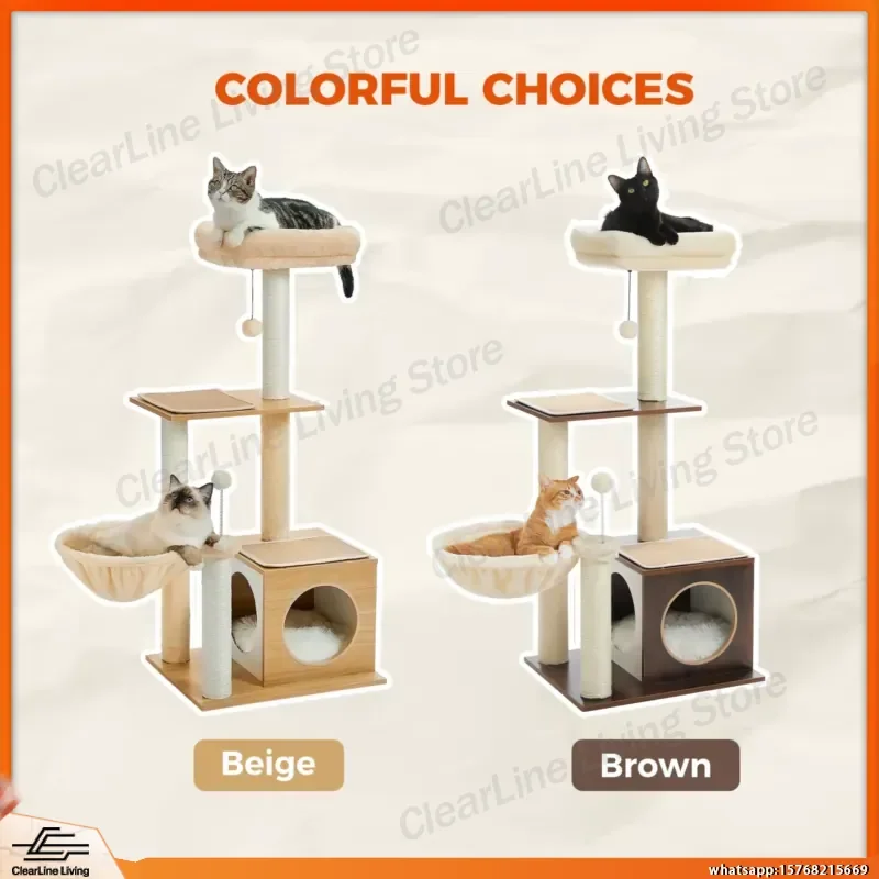 Modern Cat Tree for Indoor Cats Multi-Level Wooden Cat Tower with Cozy Condo Hammock Sisal Scratching Posts Kitten House Cat - view 6