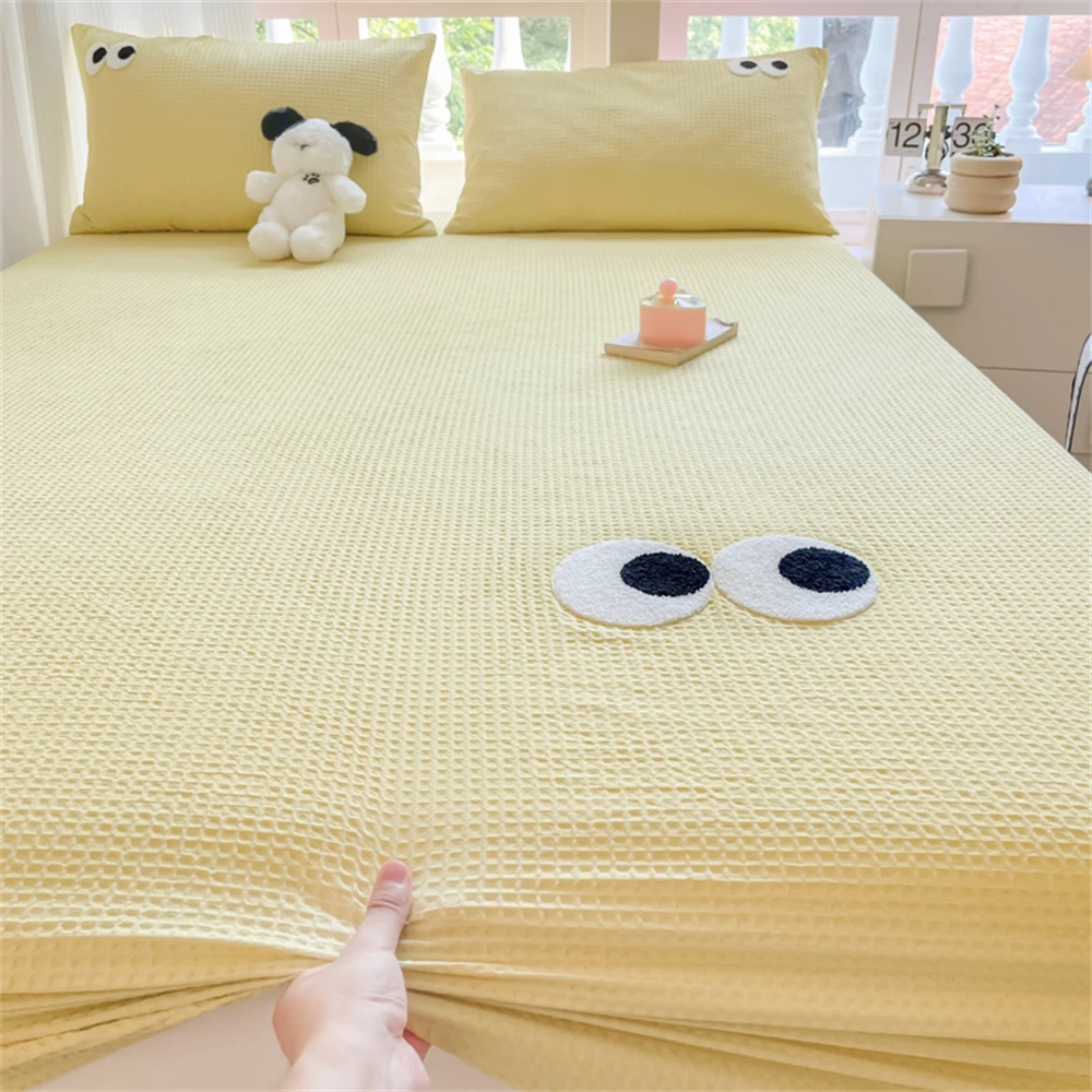 

Простыня на резинке из 100% хлопка с мультяшной вышивкой, чехол для матраса, покрывало для двуспальной кровати, размеры King и Queen