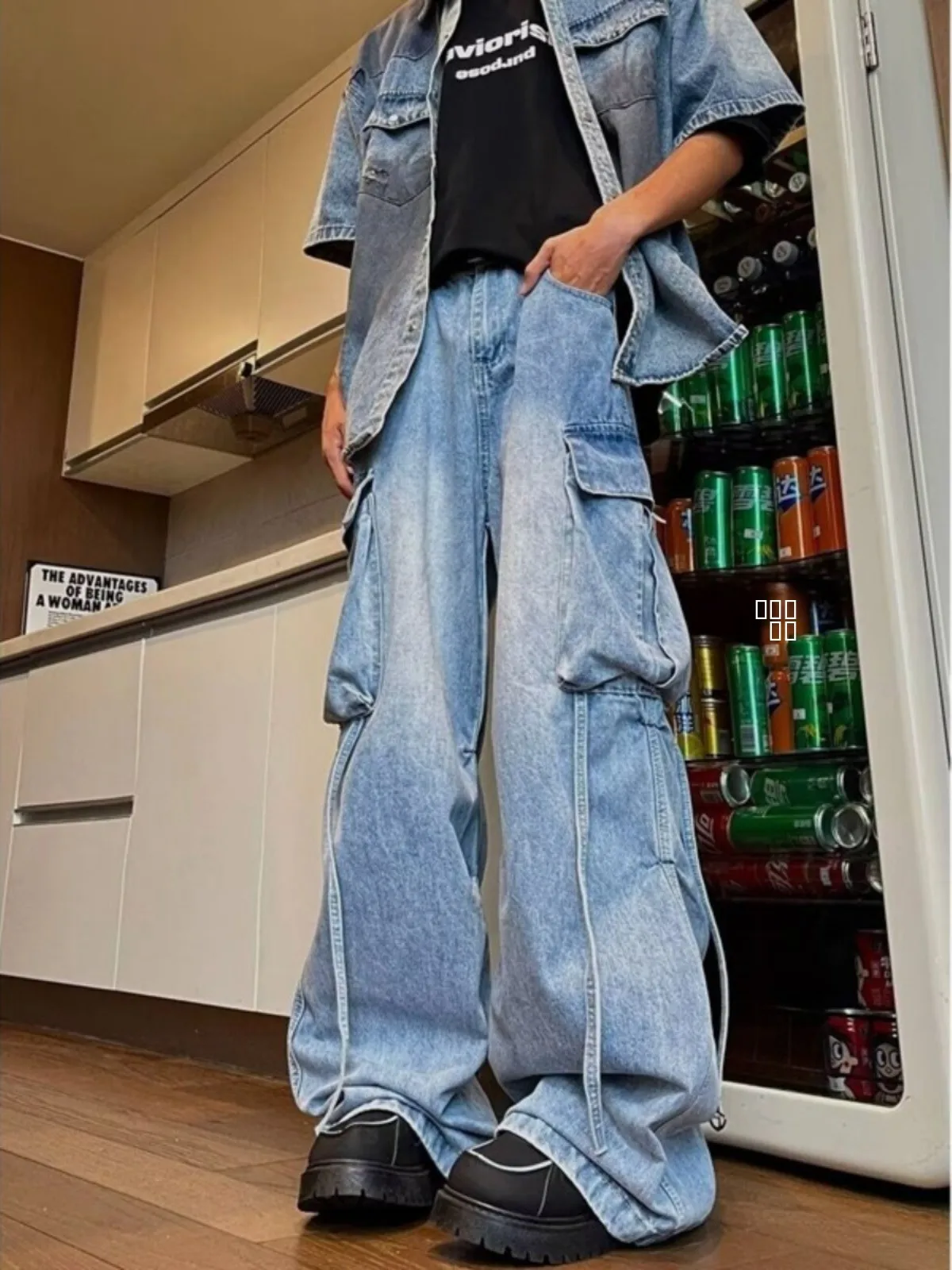 

American High Street Workwear Jeans Men's Spring Autumn Trendy Handsome Wide Leg Straight Cut Loose Flared Long Trousers