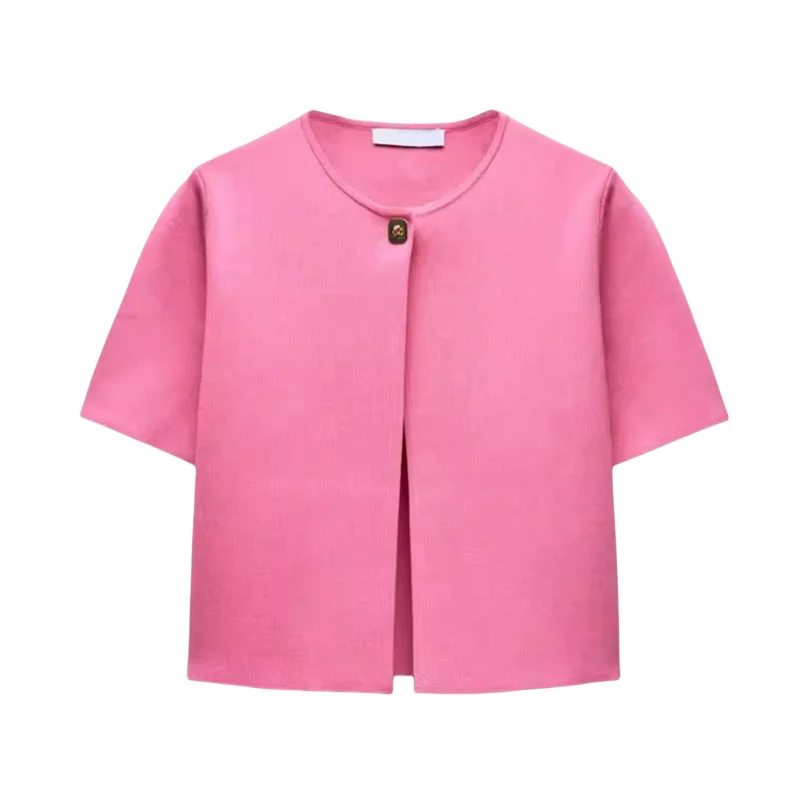 

Autumn New Arrival Women's Pure Color round Ne ort Sve Open Cardigan Button Decorated ort Outerwear Versatile Slim Fit