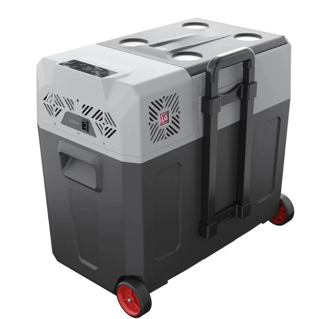 Portable Car Compressor Refrigerator, DC 12V/24V Auto Cooler Freezer with Wheels for Camping RV Road Trip Outdoor Use