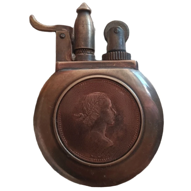 

Handmade Antique Gasoline Lighter Distressed Brass Round Oil Lighter Collection Vintage