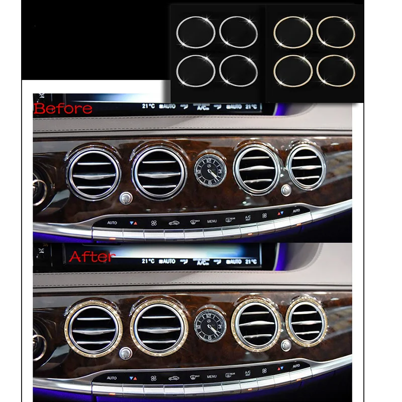 For Mercedes-Benz S Class W222 14-2020 6pcs Crystal Style Center Front Air Outlet Ring Trim Cover