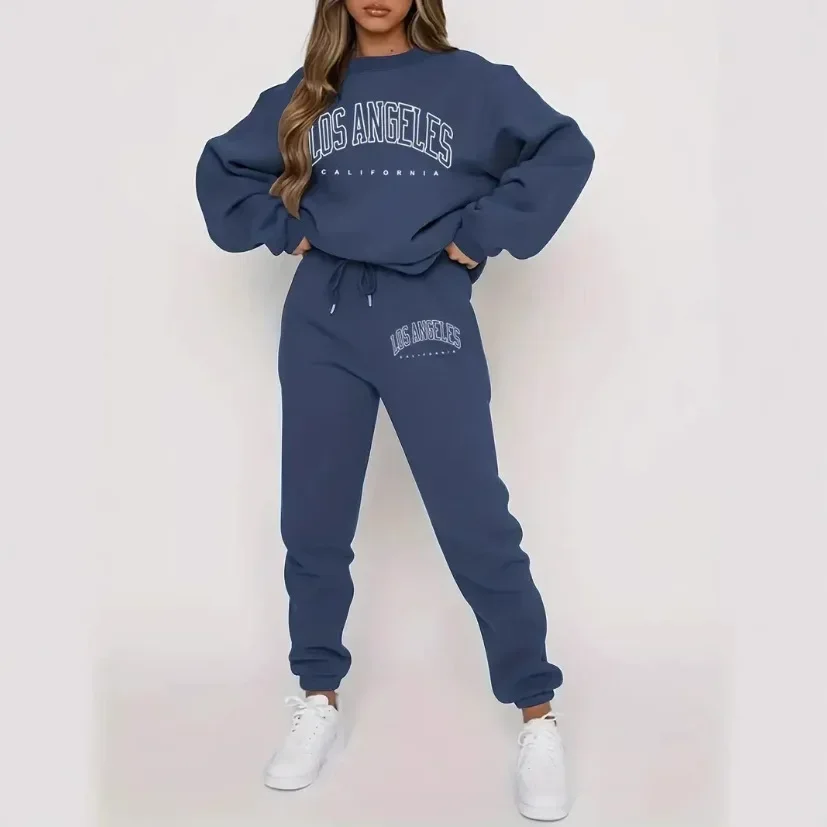 2025Autumn/Winter Fashionable Versatile Casual 2-Piece Set Fleece-Lined And Thickened Sports Suit Printing