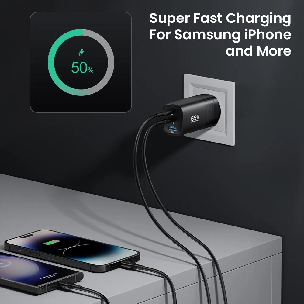 ASOMETECH GaN USB Type C Charger 65W 45W PPS PD QC4.0 Quick Charger For Macbook Laptop IPAD Tablet iPhone 14 Samsung S23 Ultra view 4