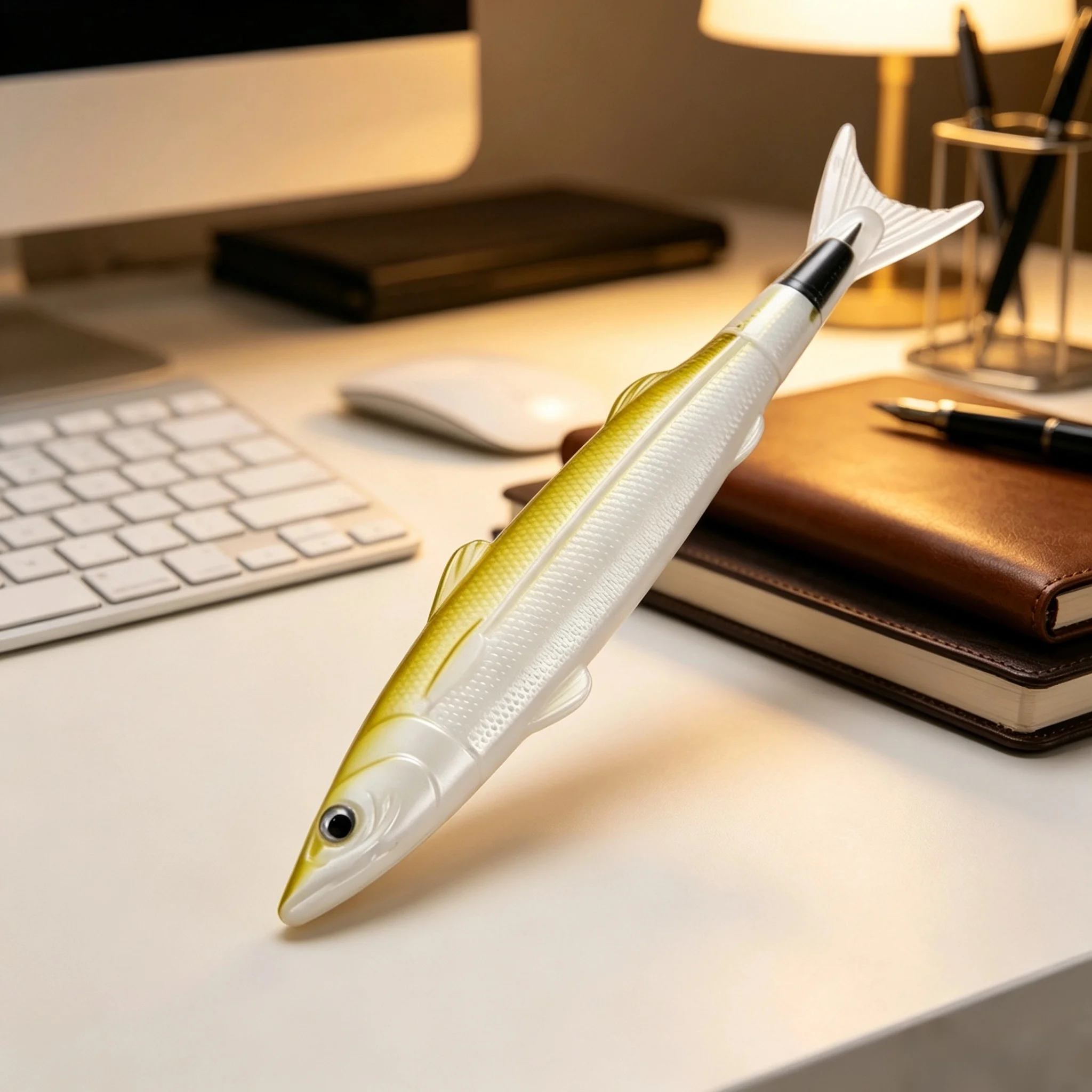 2Pcs Golden Fish Shaped Ballpoint Pens, Smooth Writing Business Office Ball Pens, Unique Ocean Themed Stationery, Interesting Fi