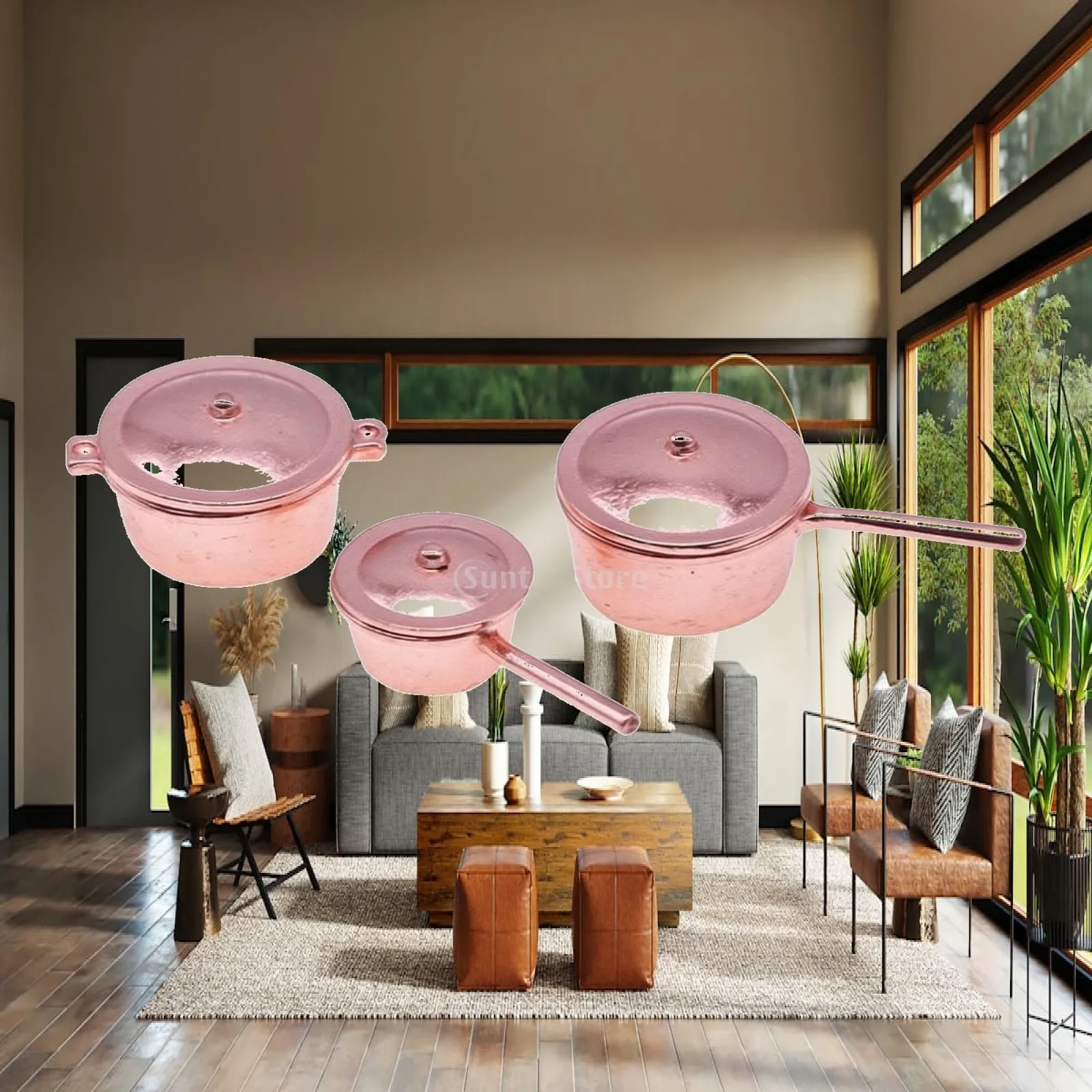 3 Pieces Copper-Toned Miniature Cookware Set Cute Metal Dollhouse Pots with Lids Dollhouse Cooking Set Vivid for Diorama Makers