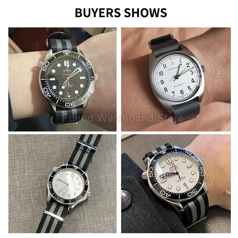 Ergonomic Anti-Sweat Stainless Steel Buckle Nylon Watch Strap 20 22mm for Omega Seamaster Rolex Green Submariner IWC Khaki Black