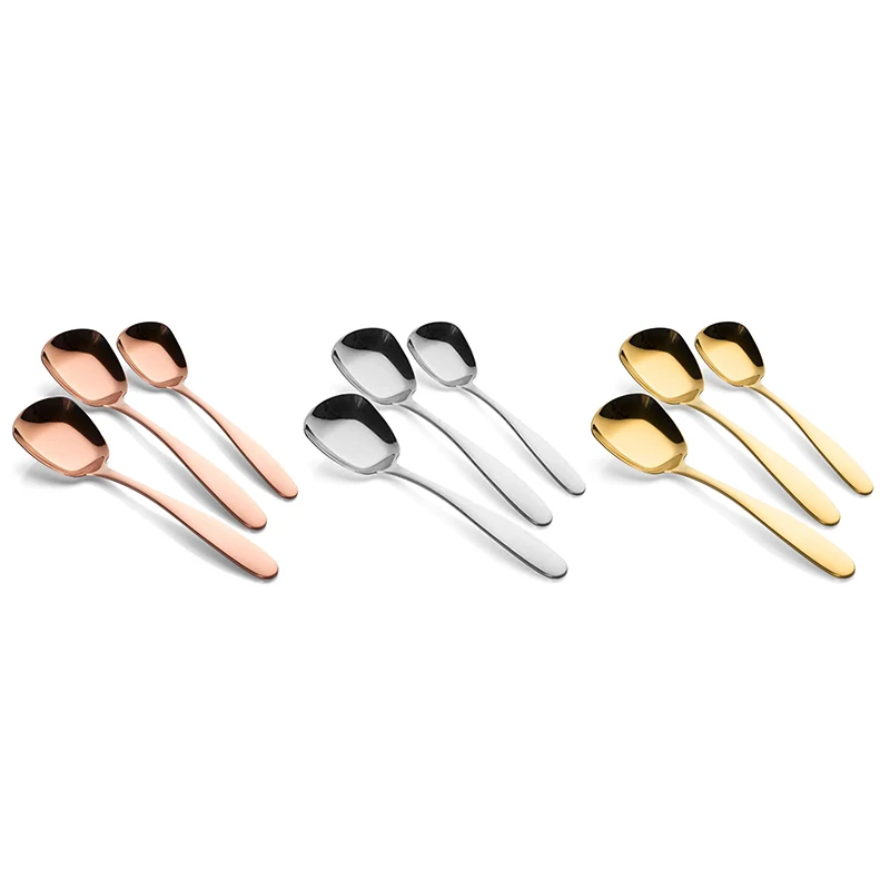 

3 Pcs/Set Stainless Steel Flat Spoons Chinese Silver Soup Coffee Tea Dinner Gold Spoon Sets Kitchen Accessories