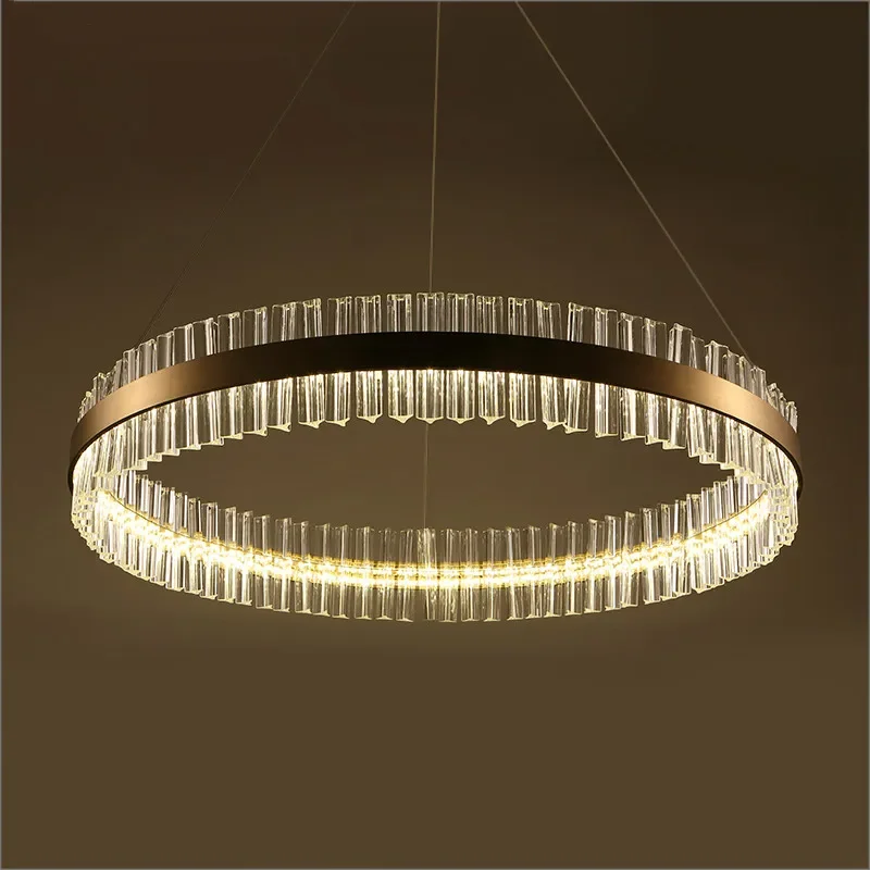 Crystal Chandelier Modern Lustre Dimmable American Round Metal Luminarie Pendant Lamp Gold Crystal Living Room Light Home Decor