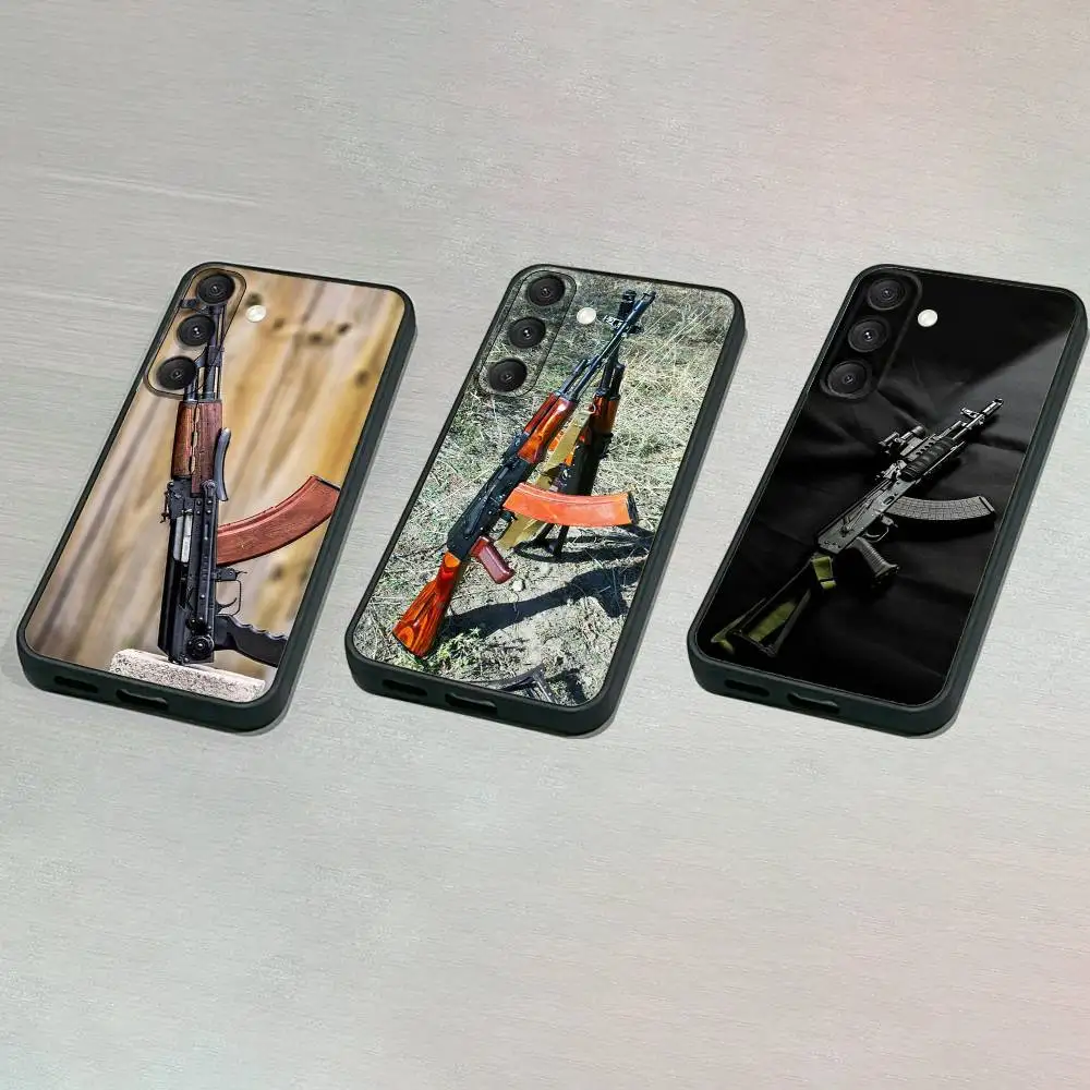 

AK47 H-Handgun Gun BUllets Phone Case For Samsung S25,S24,S23,S22,S21,S20,S10,Ultra,Plus,Lite,FE,Soft Silicone Black Cover