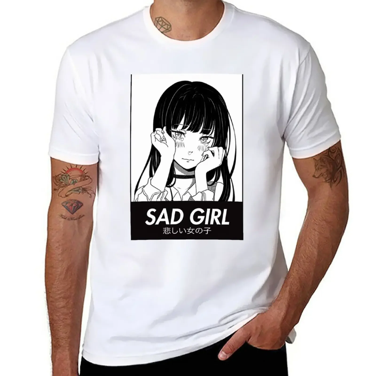 Aesthetic clothing funny for men graphic New Sad Girl Manga T-Shirt CoGraphic Casual tton Streetwear Short vintage heavyweight