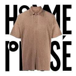 Pleats Original Pleated Polo Shirt Mens 2024 Summer Short-sleeved Lapel T-shirt Breathable Casual Loose Senior Sense Solid Color