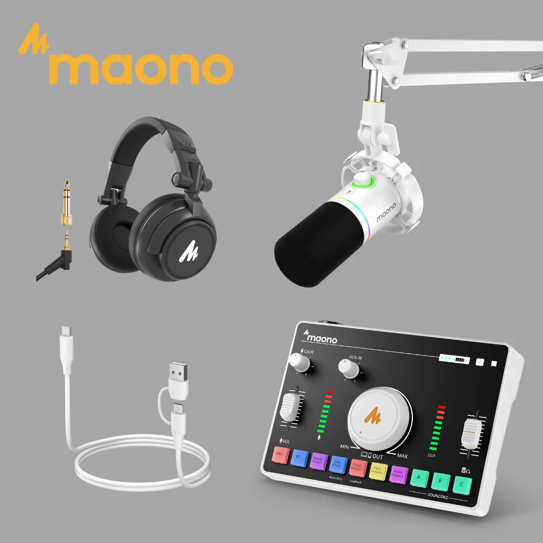 MAONO PD200XS XLR/USB Dynamic Microphone with Arm Stand RGB Software Mute Gain Knob Volume Control Streaming Gaming Recording