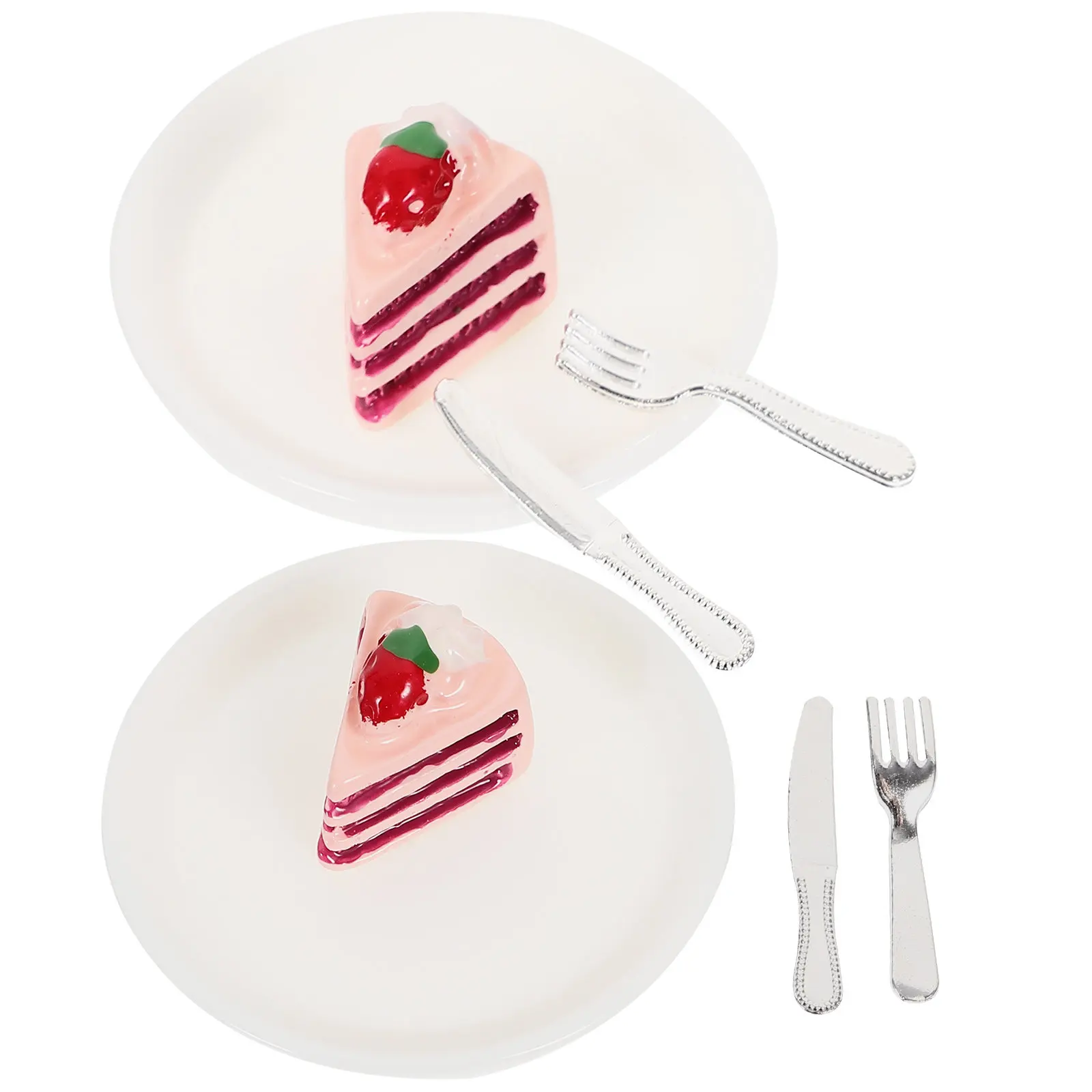

2Sets Mini Cake with Plate Decorations Realistic Bright Colored Dollhouse Kitchen Dining Room Scene Accessories Mini House Decor