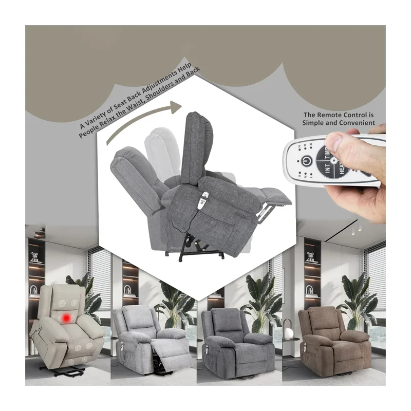 Frank Furniture modern single fabric sofa electric power lift recliner sofa chair with massage function