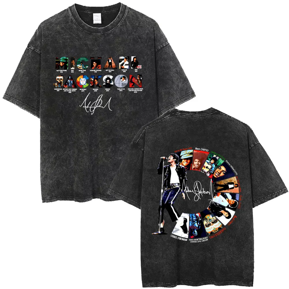 Washed Vintage Michael Jackson Music Album Cover Print T-shirt Men Women Retro Gothic Rock T Shirts Men's Oversized Short Sleeve