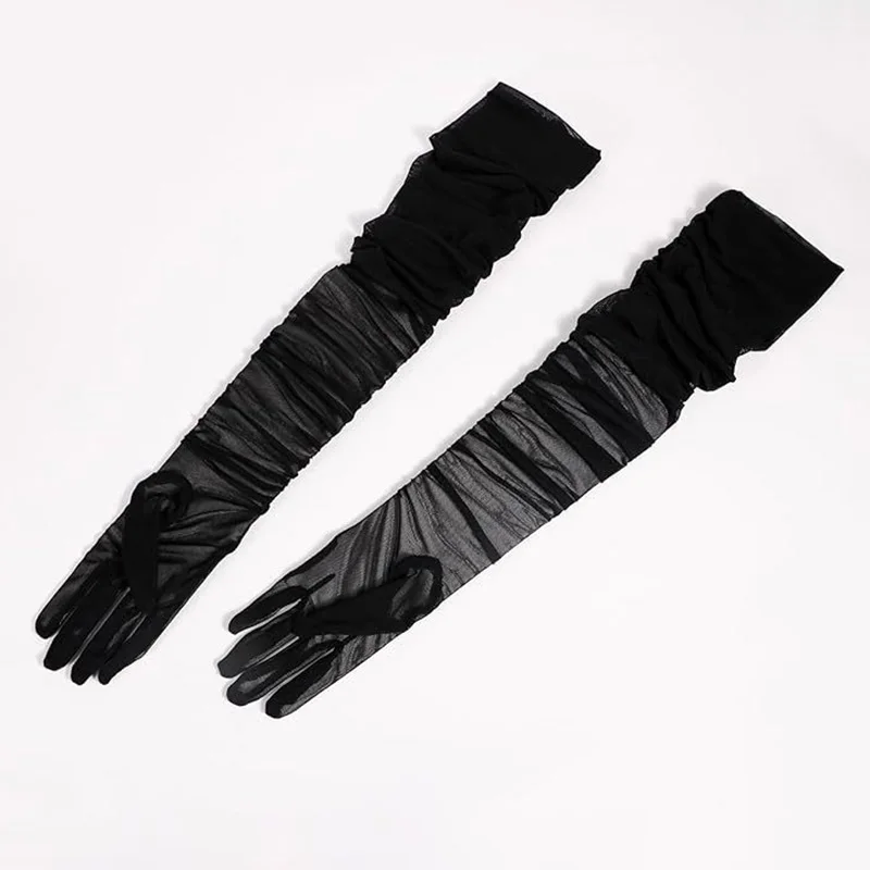Women's Sexy Solid Transparent Elasticity Mesh Tulle 70cm Extra Long Gloves Opera Halloween Costume Cosplay Party Dance Gloves