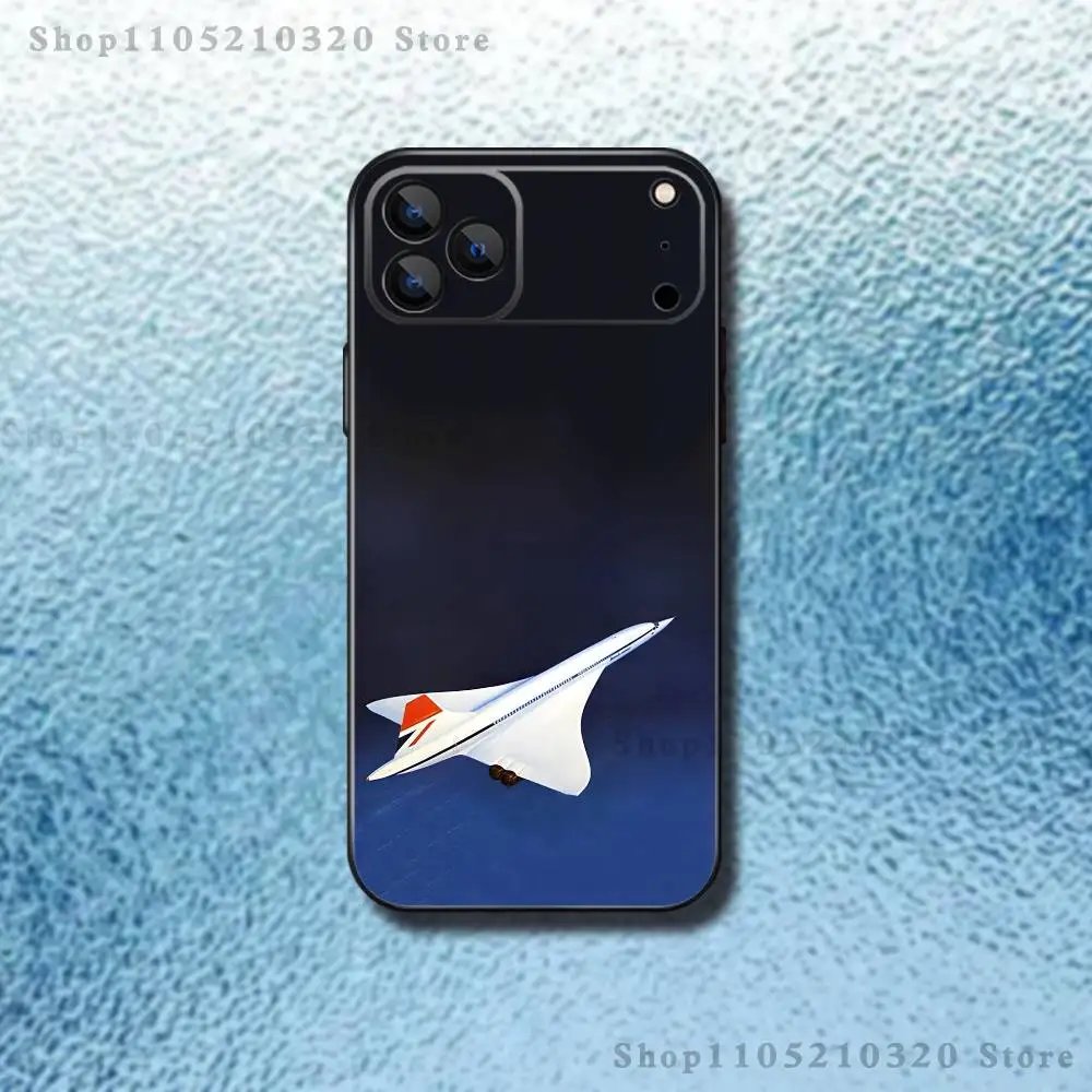 Concorde Air France Handyhülle für iPhone 17,16,15,14,13,12,11, Pro Max, XS, X, XR, SE, Mini, 8,7, weiche Silikonhülle in Schwarz