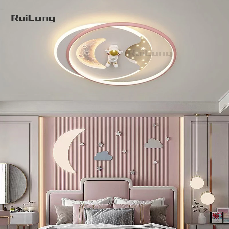 luzes de teto led astronauta dos desenhos animados lustre star moon lampada rosa para quarto infantil quarto de meninos e meninas 01