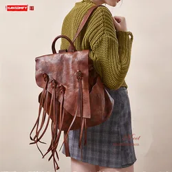 Retro Casual Suede Leather Casual Women Backpack Female Shoulder Bag Large Capacity Original Personality Original Cow Leather