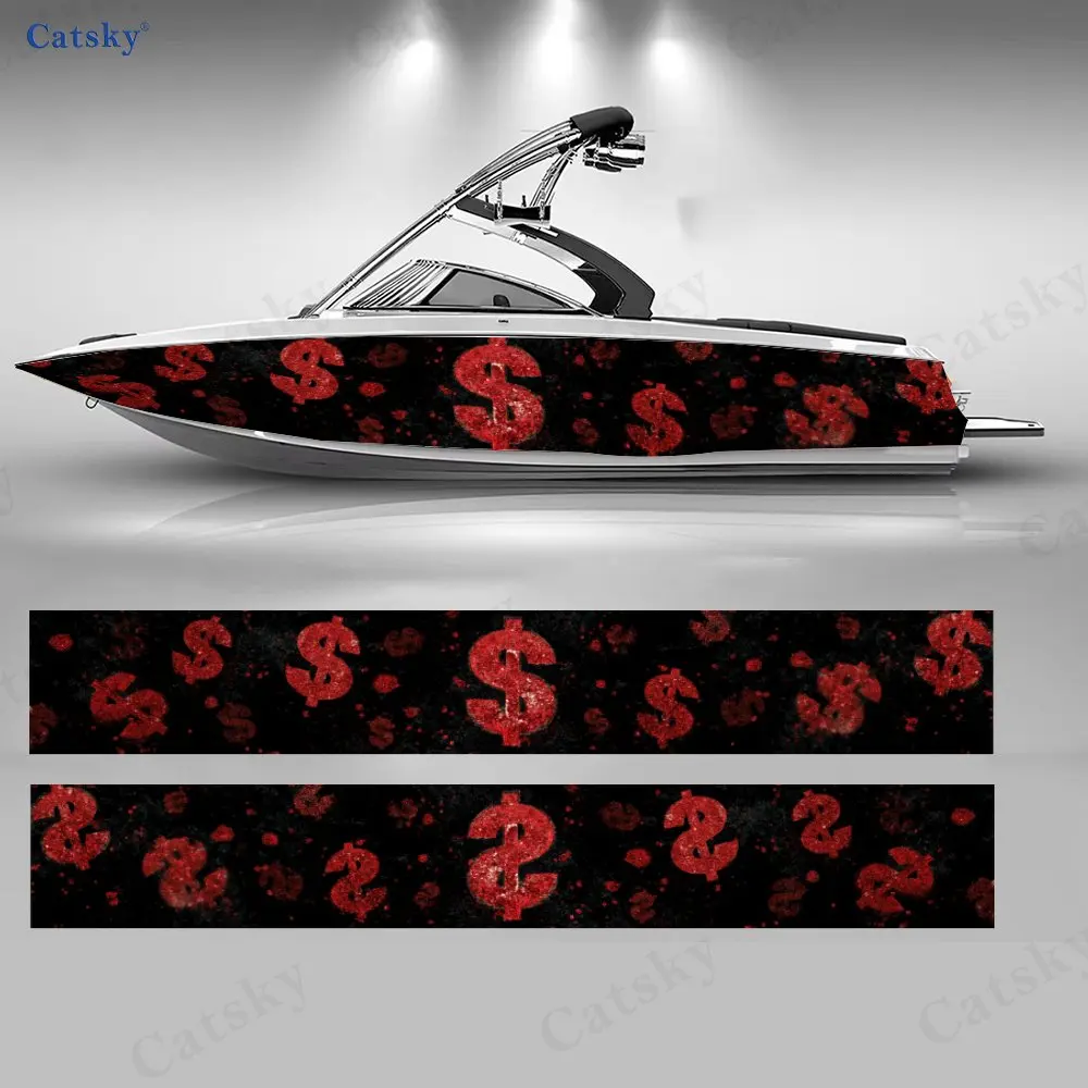 

2 шт. наклеек для лодок «Кроваво-красное богатство», водонепроницаемые виниловые наклейки из ПВХ для рыболовных лодок, прочные и стильные.