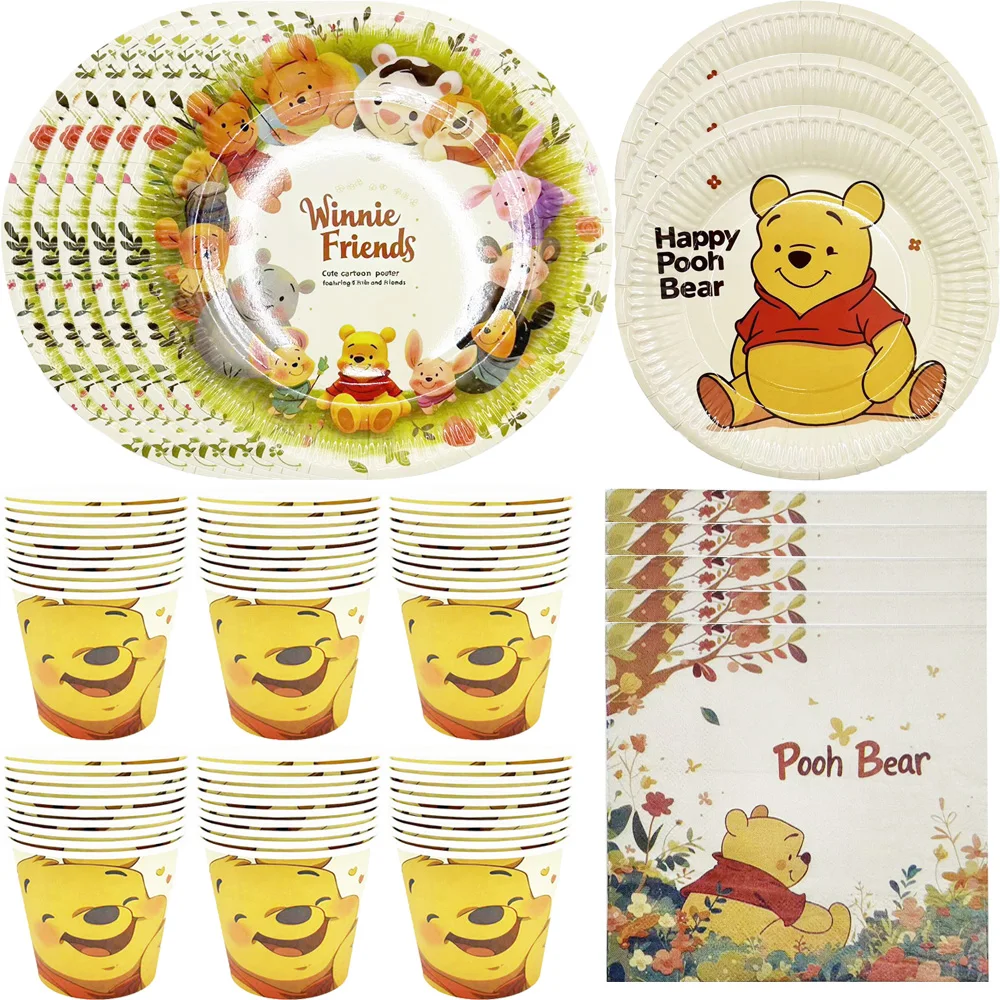 Disney Winnie Birthday Party Decorations Paper Plate Napkin Disposable Party Tableware Balloon For Baby Shower Decor Supplies