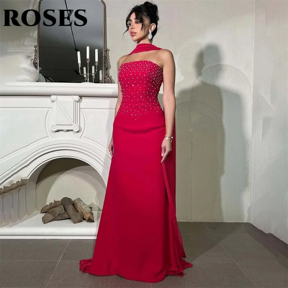 ROSES Fuchsia Elegant Long Prom Dress Trumpet Sexy Formal Gown Sleeveless with Scraf Evening Party Dress for Woman Customized