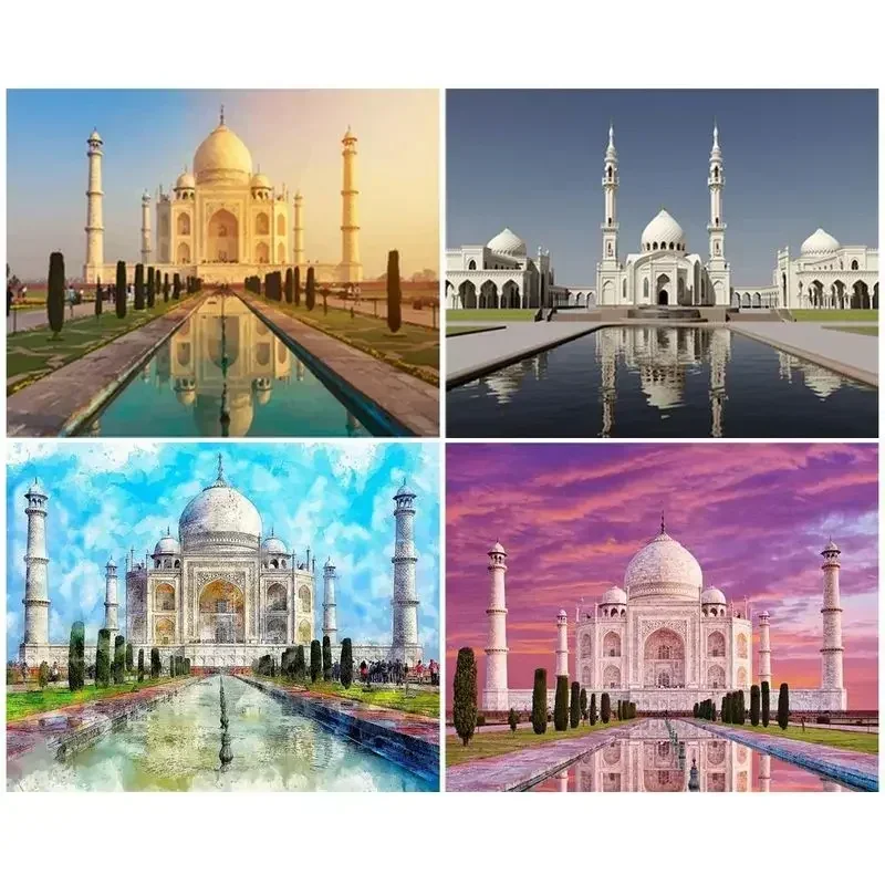 

618369 Framed Painting By Numbers Kit For Adults Modern Home Living Room Decoration Taj Mahal Landscape