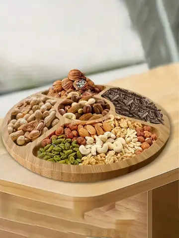 1pc Elegant Bamboo Tray - Round, Smooth Surface, Suitable for Snacks and Fruits | Durable Kitchen and Restaurant Decoration
