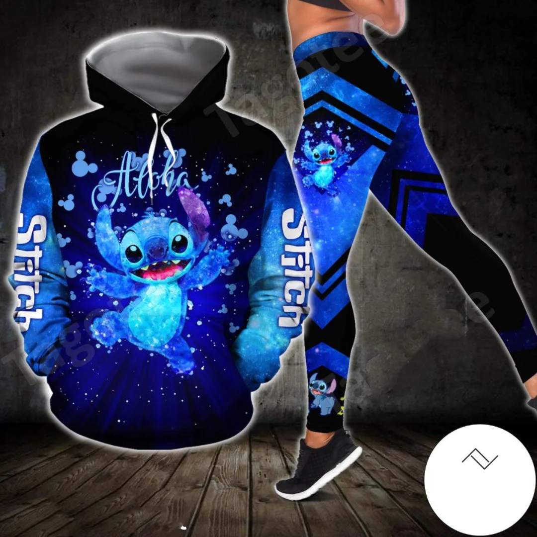 Customize Disney Stitch 3D Hoodie Women\'s Hoodie Leggings Suit Stitch Yoga Pants Sweatpants Fashion Sports Suit Disney Yoga Suit