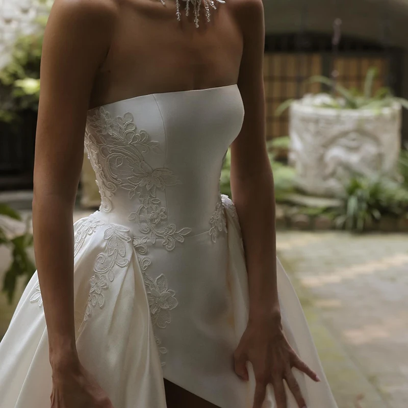 فساتين زفاف Eightree بيضاء على شكل حرف A بدون حمالات بدون أكمام وفتحة عالية مزينة بفستان الزفاف فساتين حفلات الزفاف حسب الطلب #2