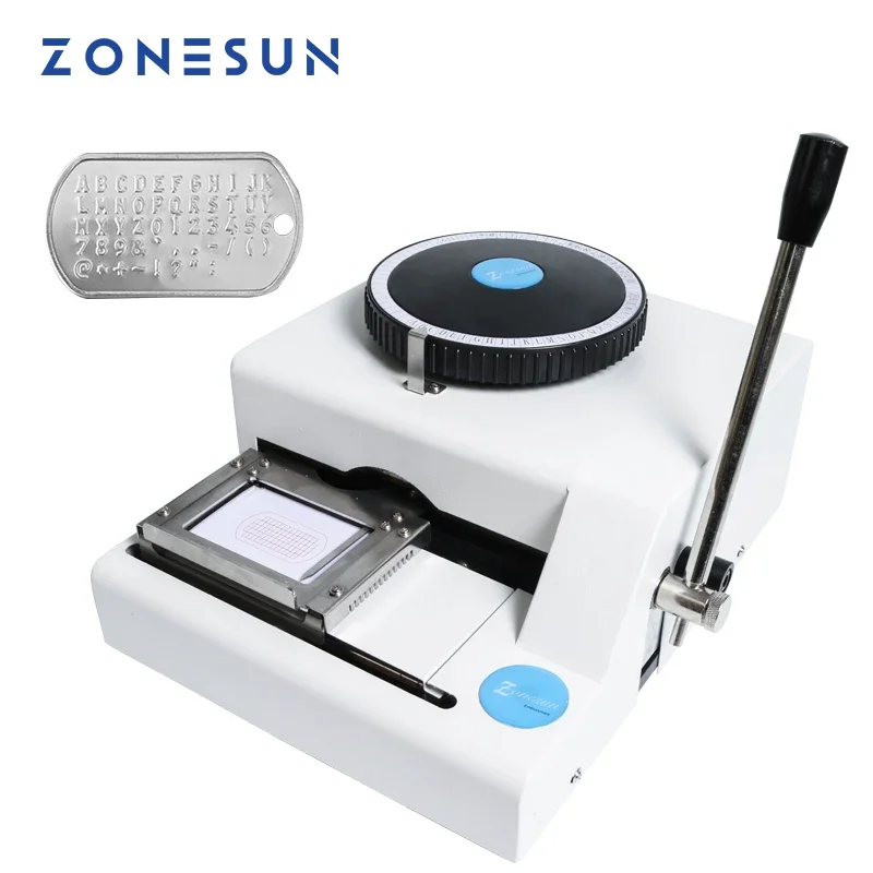 ZONESUN 52 Characters Dog Tags Machine Embossing Machine Military Stamping Machine Steel Manual Card Metal Embosser  Number