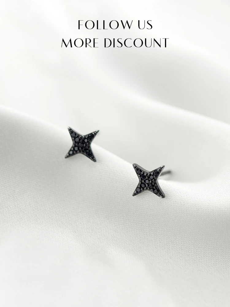 Modian autentyczne 925 Sterling SilverVintage rzutki stadniny kolczyki dla kobiet czarny CZ Star Ear Studs modne ładne biżuteria Bijoux — zdjęcie 2