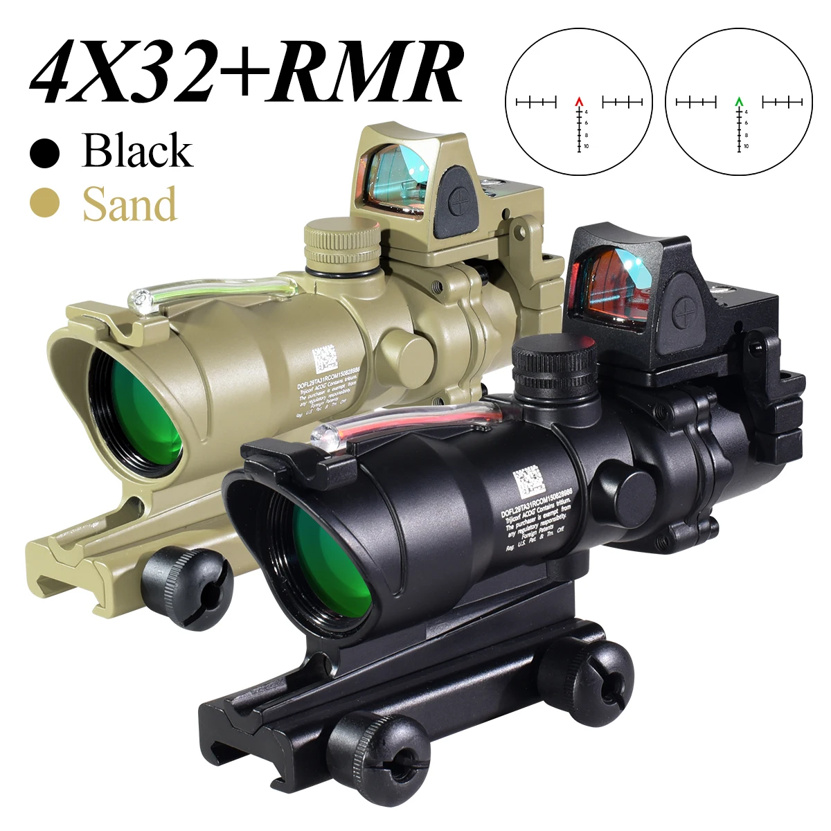 Trijicon 4x32 Acog Scope Red Green Real Fiber Optic Sight Glass Etched Reticle RMR Red Dot Tactical Rifle Airsoft Collimator