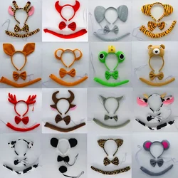 Cartoon Animals Ear Headband Tie Tail Props Birthday Party Gift Children Cosplay Frog Lion Cow Milk Halloween