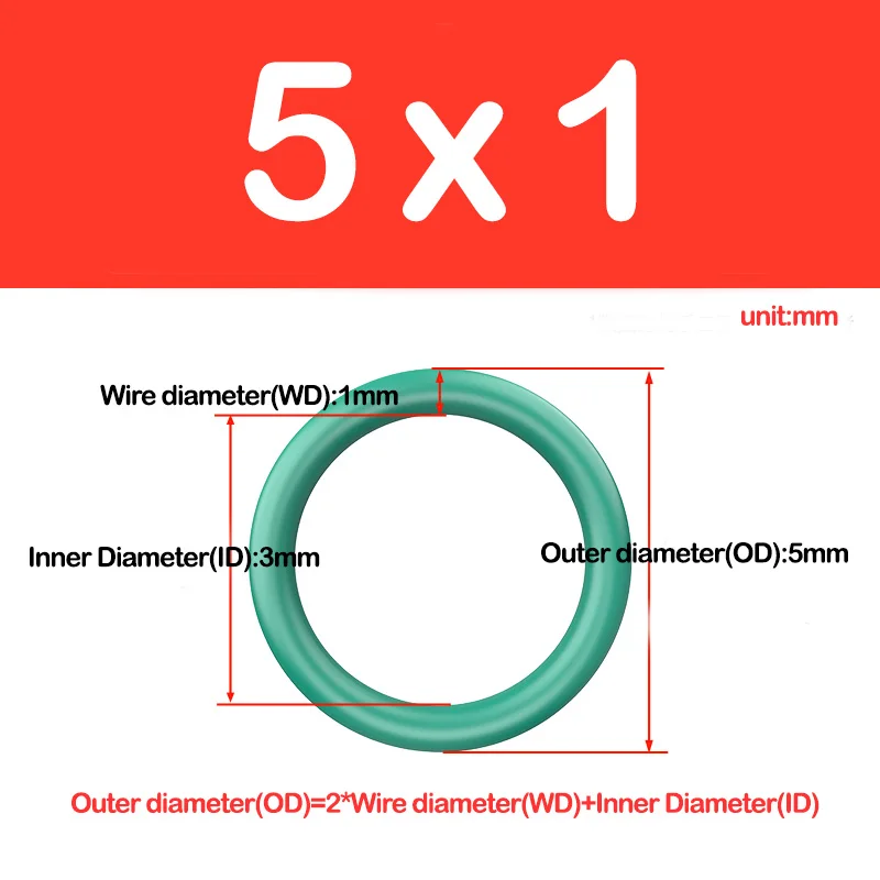 WD CS 1.0/1.5MM,Green FKM O Ring Seal Thickness Oil Gaskets Fuel Washer,Fluorine Rubber O-Rings,Outer diameter x Cross Section