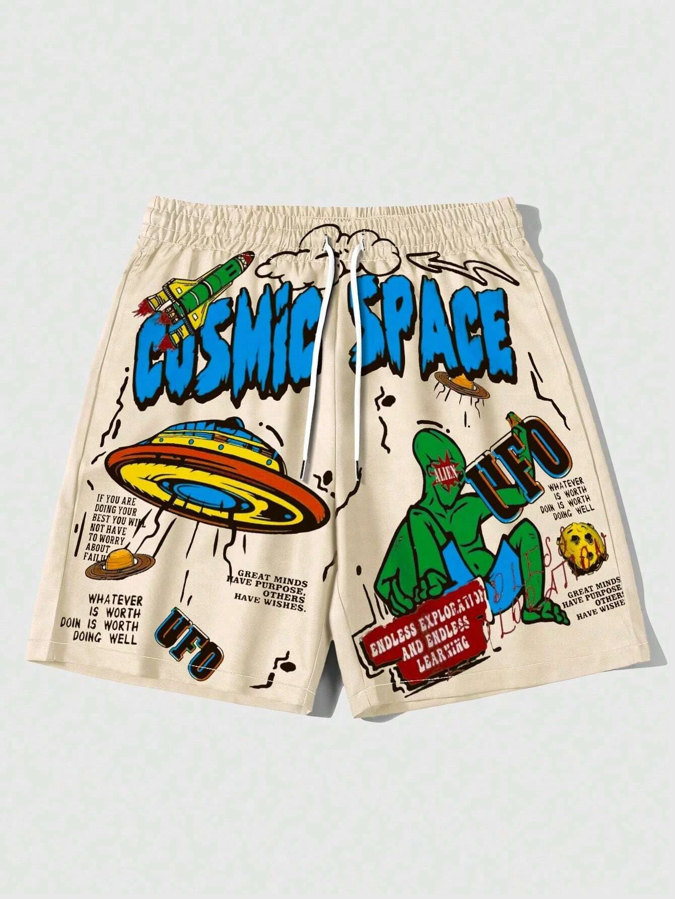 

Mens UfO Aliens Funny Graphic Printed Beach Shorts Pants Fashion Men Gym Shorts holiday Hawaii daily Shorts Men Clothing