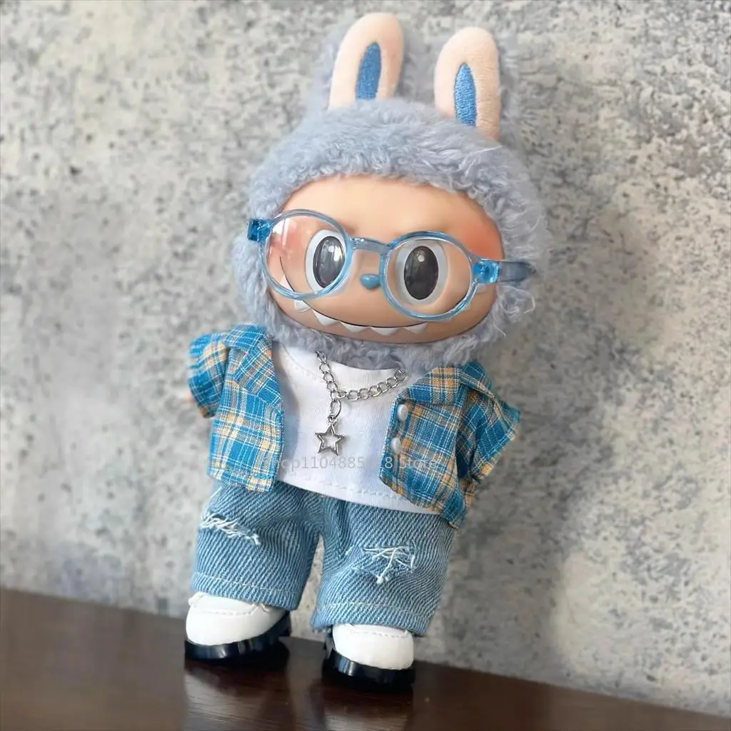 

Mini Doll'S Clothes Outfit Accessories For 15-17cm Ropa Labubu and 10cm cotton doll Shirt Ripped Jeans Set Clothing