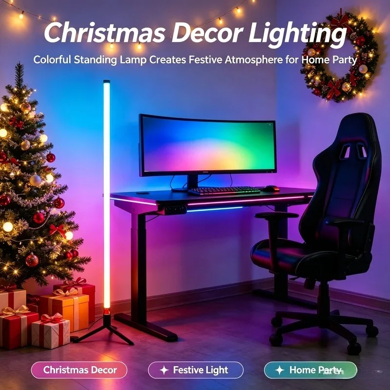120CM RGB LED Floor Lamp Smart Remote Control Modern Corner Floor Lamp Atmospheric Standing Stand Light Christmas Decor Lighting