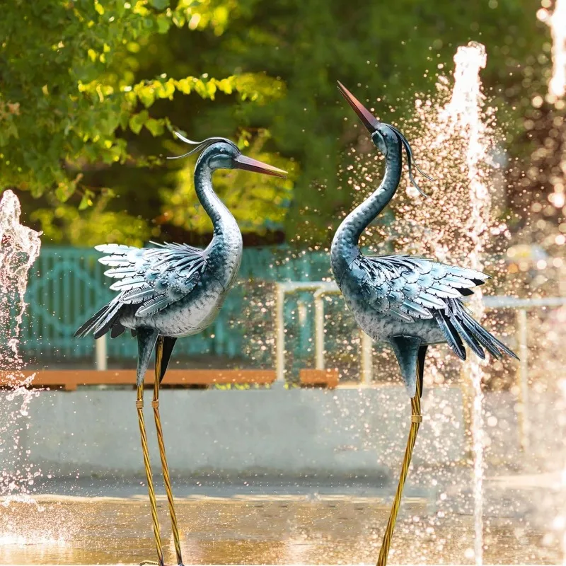 chisheen Large Garden Crane Statues Outdoor Sculptures,Metal Yard Art Heron Statues Standing Indoor Outdoor Decor,Bird Statues