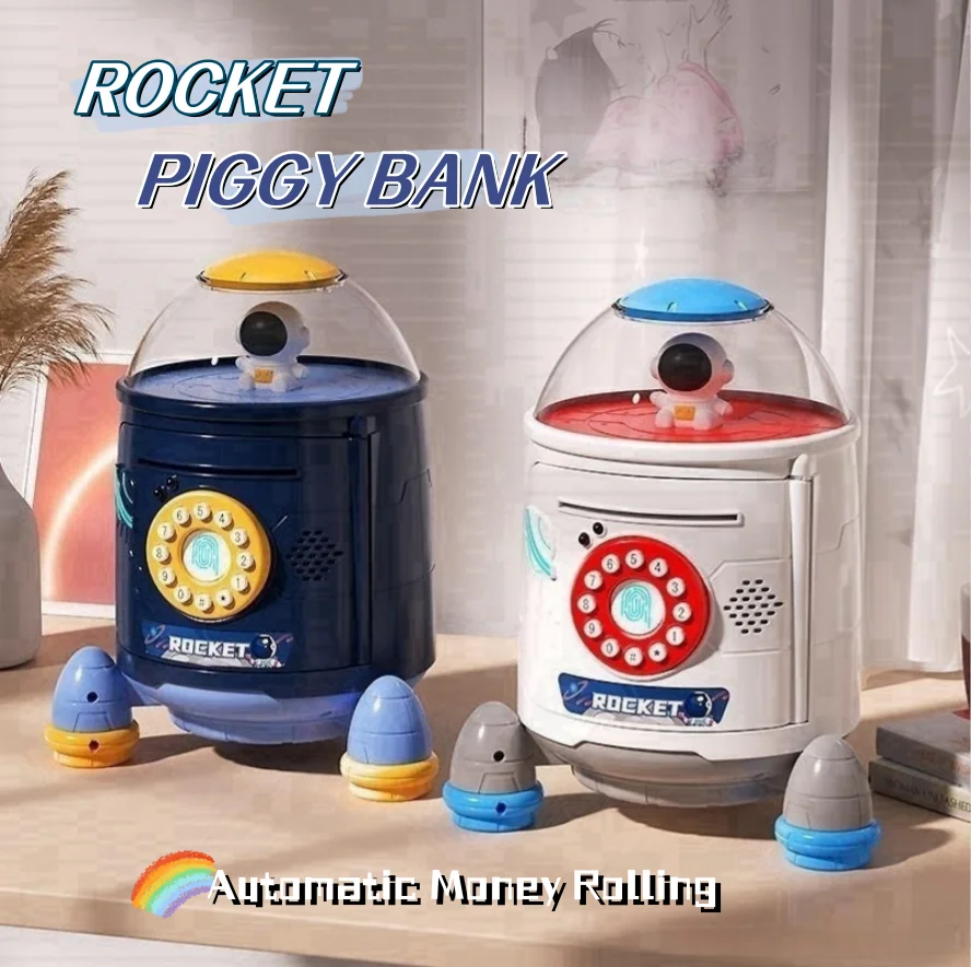 

Intelligence Cash Money Box Fingerprint Piggy Bank Rocket ATM For Children Digital Coins Cash Saving Safe Deposit Toys Kids Gift