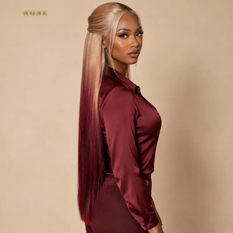 Champagne Burgundy Ombre Body Wave Wig Long Glueless Heat Friendly Middle Part Extensions Premium Cosplay Silky Everyday