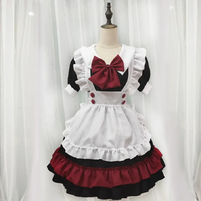 

Women's Halloween costume sexy maid black and red cosplay set adult customization