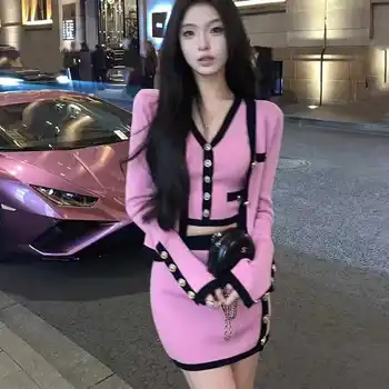 우아한 트위드 스타일 슬리밍 컬러 차단 니트 조끼 미니 드레스 자켓 3 피스 양복 여성 봄 풍부한 가족 천 Best5 우아한 트위드 스타일 슬리밍 컬러 차단 니트 조끼 미니 드레스 자켓 3 피스 양복 여성 봄 풍부한 가족 천 Best5